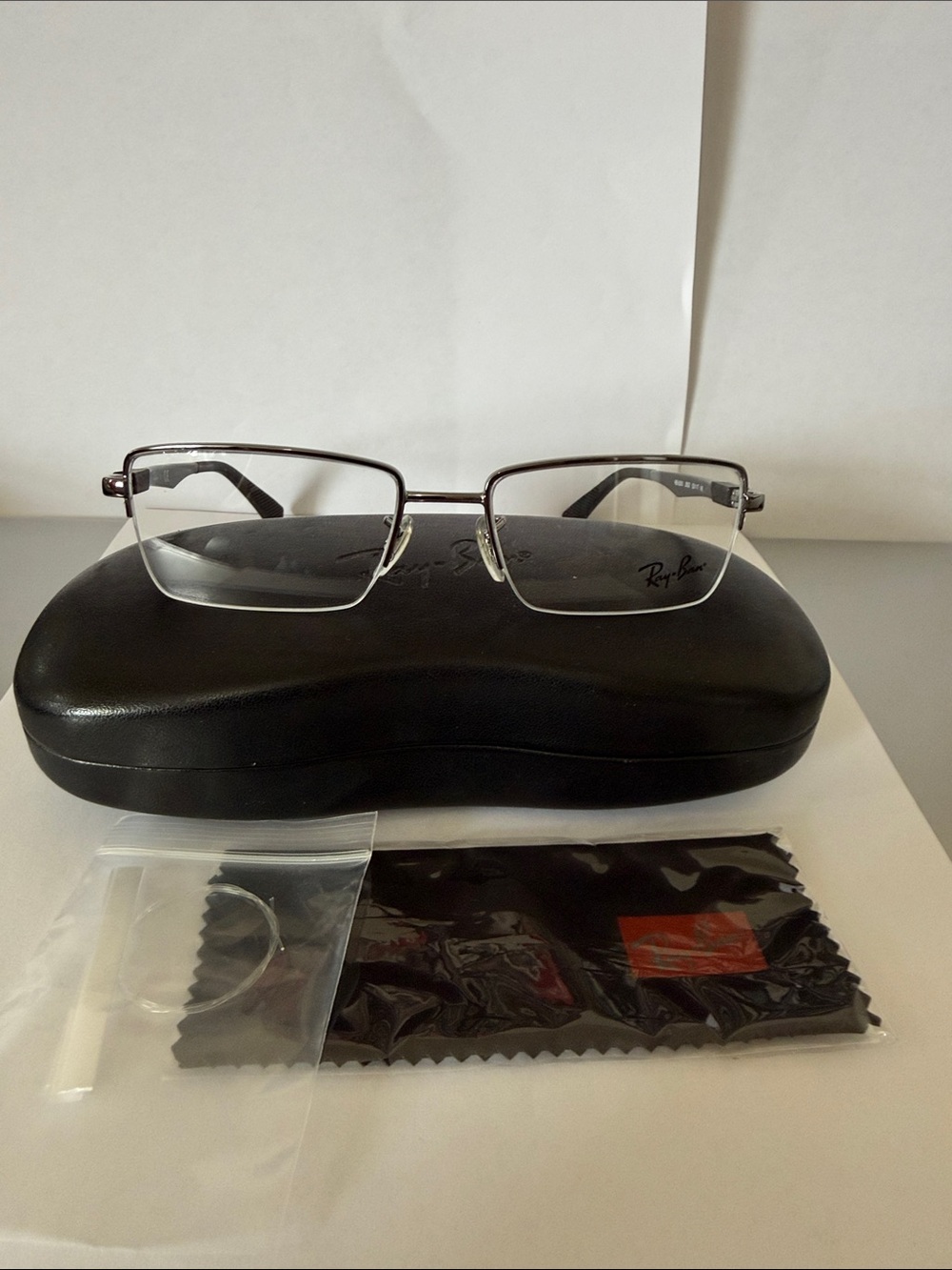 Ray-Ban Men's Semi-Rimless Rectangle Glasses - Silver Metal